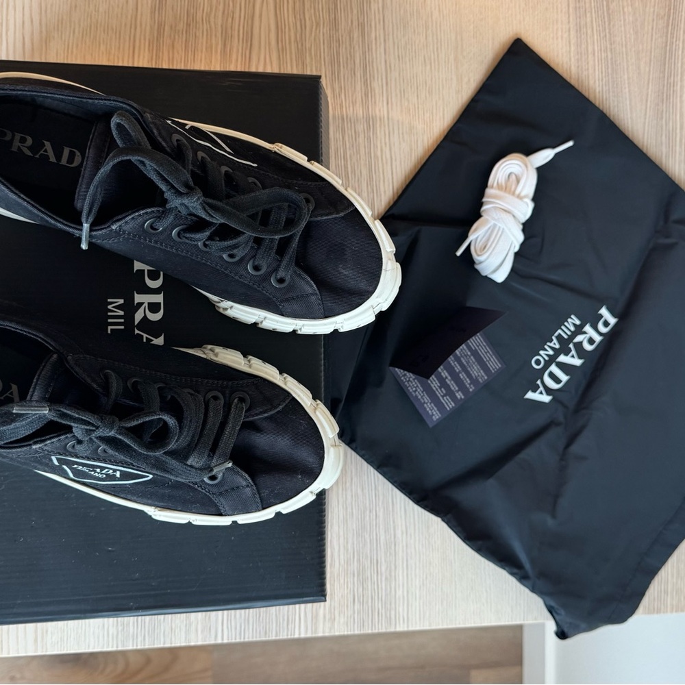 Prada Black Canvas Sneakers with White Sole - Picture 3 of 9
